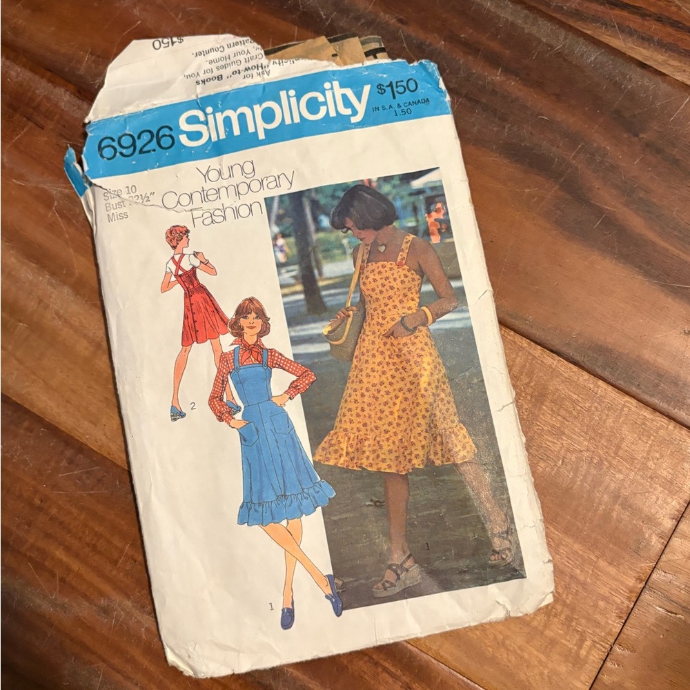 Vintage 1970s Simplicity 6926 Sewing Pattern Boho Jumper Dress Misses (A1)